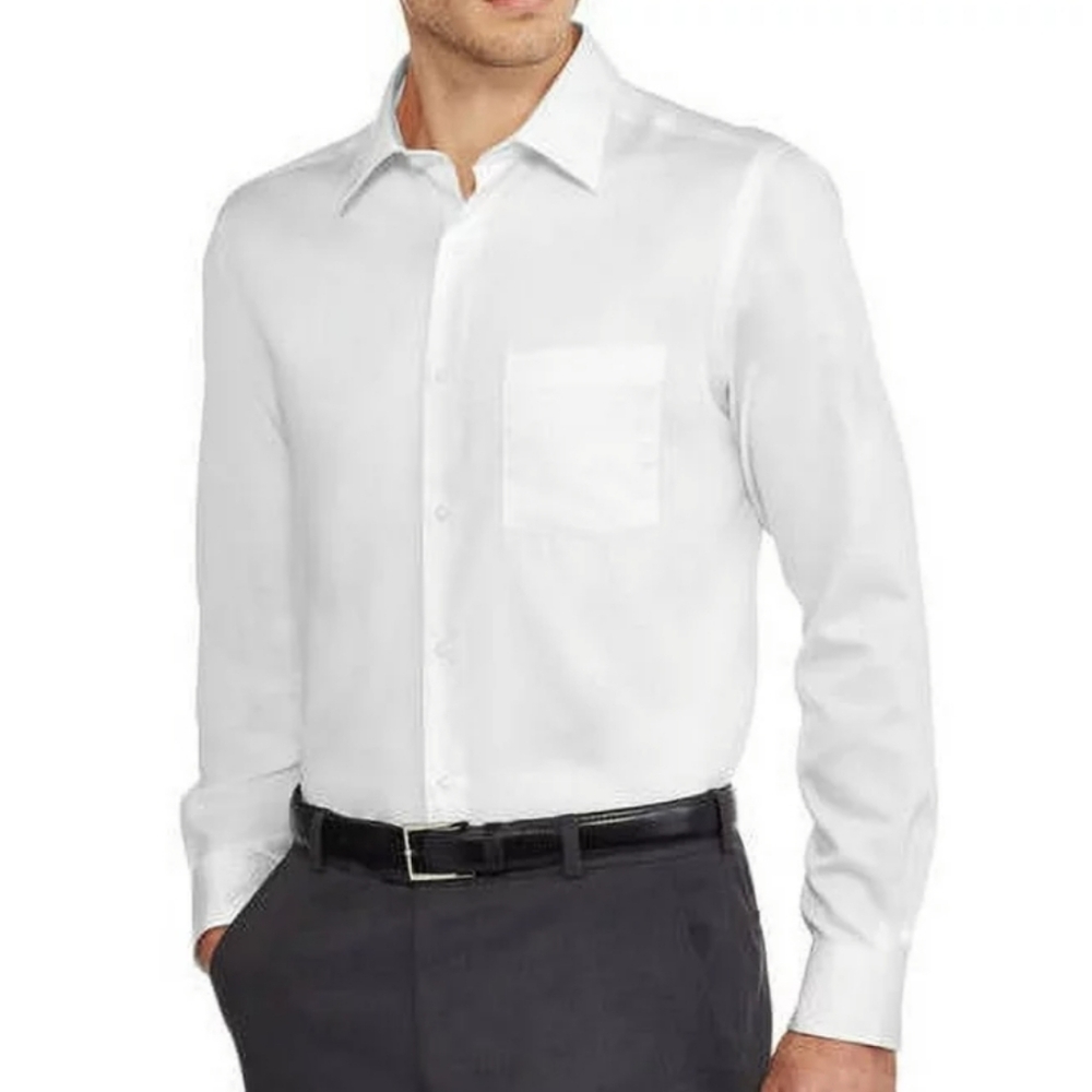 George Sateen White Button Down Shirt Sz L